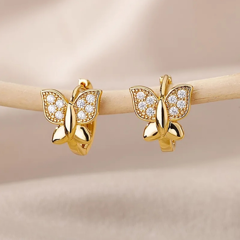 Gold Hoop Butterfly Earrings